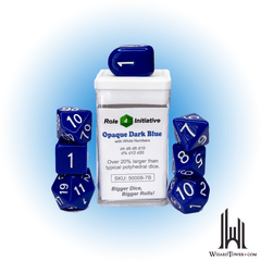 SET OF 7 DICE: OPAQUE DARK BLUE/WHITE